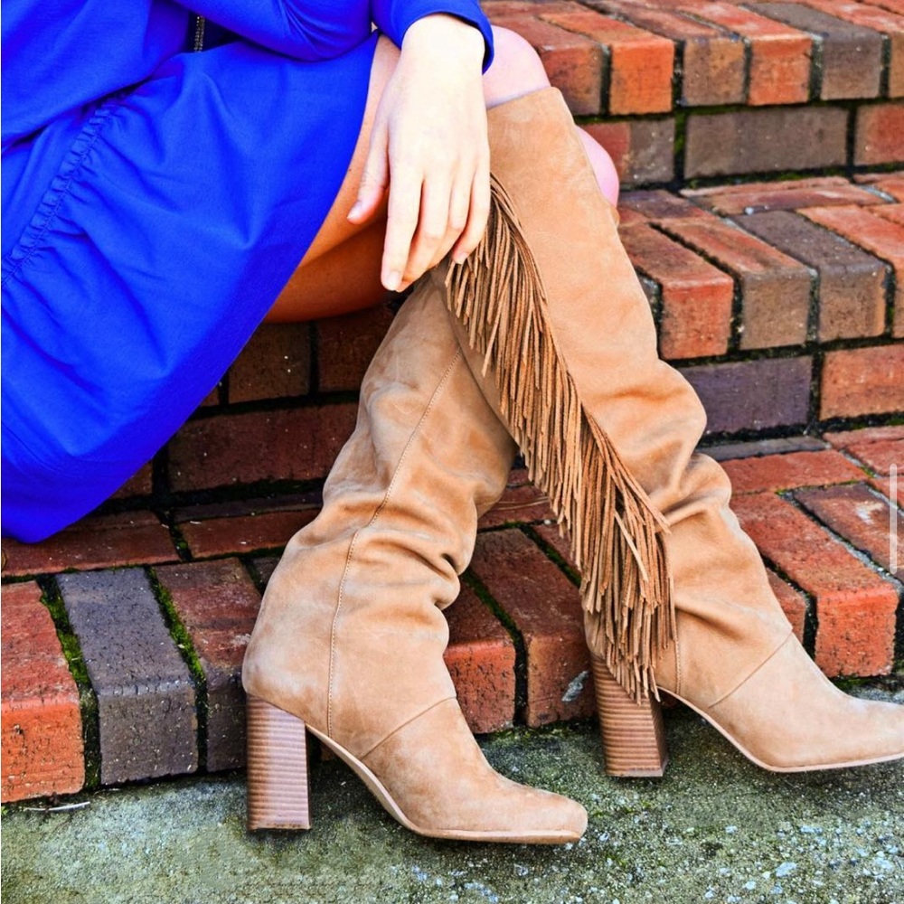 Sam Edelman Taylan Fringe Nubuck Knee Boots Womens 8